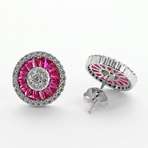 Round Baguette Zircon Earrings - Picture 9 of 12